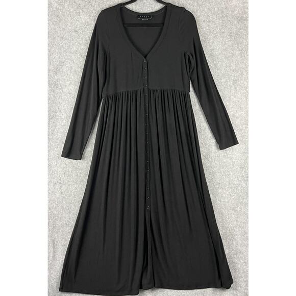 Hatch The Softest Rib Nursing Dress Womens Medium Black Snap Front Stretchy FLAW - Picture 1 of 15
